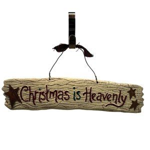 Christmas is Heavenly Holiday Sign 10" Rustic Farmhouse Style Stars
